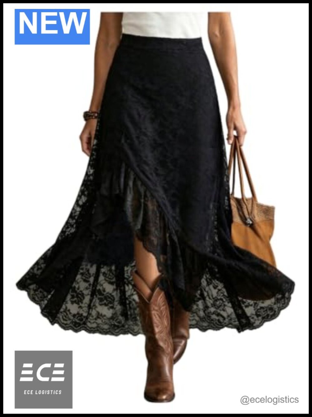 Boho Lace Mesh A-Line High Waisted Flowy Skirt Asymmetrical Hem